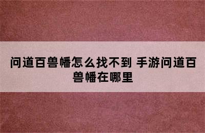 问道百兽幡怎么找不到 手游问道百兽幡在哪里